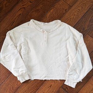 LNA Cream Cropped Henley Sweatshirt